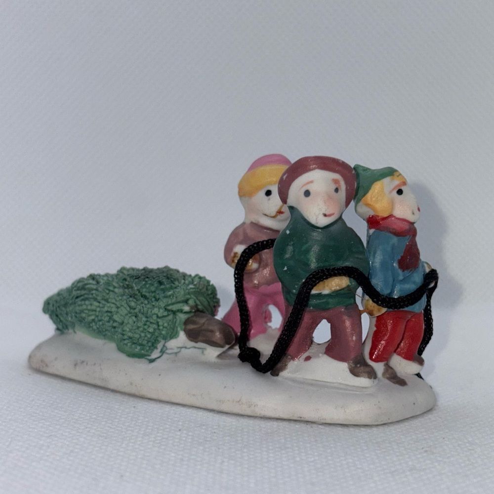 Vintage 90s Lemax Colorful Figurine of Children and Christmas tree #13015